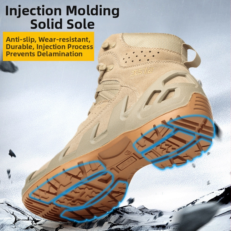 Taktická turistická obuv, priedušná a proti prepichnutiu; materiál: nubuk + oceľová sieťovina; horná časť: stredná výška; vlastnosti: proti prepichnutiu