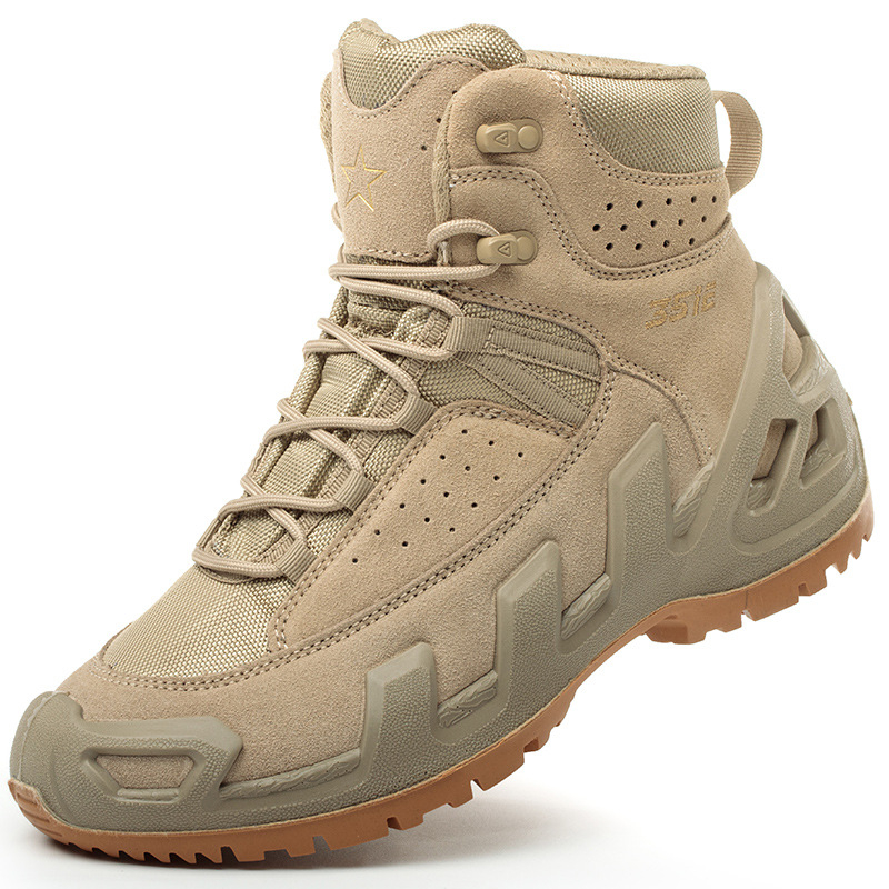 Taktická turistická obuv, priedušná a proti prepichnutiu; materiál: nubuk + oceľová sieťovina; horná časť: stredná výška; vlastnosti: proti prepichnutiu