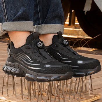 Ασφαλή εργατικά παπούτσια με μεταλλική μύτη, αντι-διάτρησης και αντι-σπαστικά, μεσαίου ύψους, άνω μέρος από διχτυωτή ύφανση, περιστροφική αγκράφα