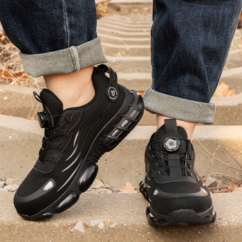 Ασφαλή εργατικά παπούτσια με μεταλλική μύτη, αντι-διάτρησης και αντι-σπαστικά, μεσαίου ύψους, άνω μέρος από διχτυωτή ύφανση, περιστροφική αγκράφα