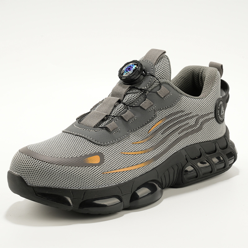 Ασφαλή εργατικά παπούτσια με μεταλλική μύτη, αντι-διάτρησης και αντι-σπαστικά, μεσαίου ύψους, άνω μέρος από διχτυωτή ύφανση, περιστροφική αγκράφα