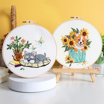 Originalni DIY set za ručno vezenje s motivom psa i cvijeća – tekstilno vezenje, nordijski stil