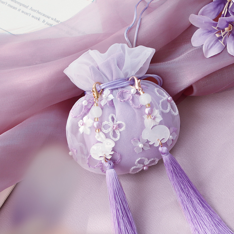 Kit DIY de broderie pe săculeț de in, cu motif Cartoon/Anime, stil New Chinese Style, material in, categorie broderie: kit, tip broderie: Altul