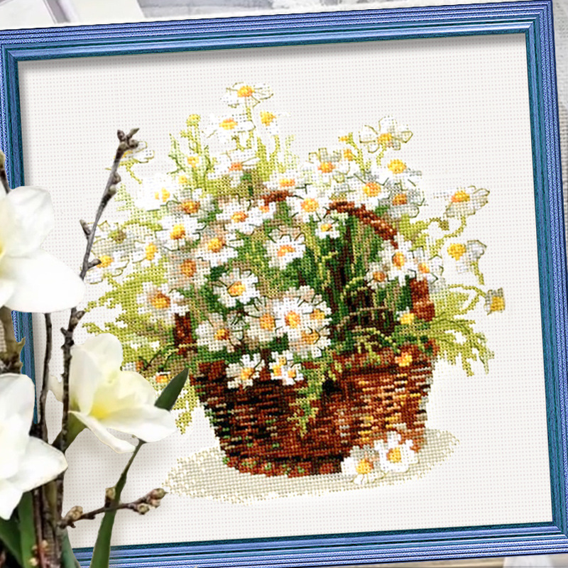 Set de broderie cu model floral mic, stil simplu și modern, pânză 11CT, broderie pe o singură față