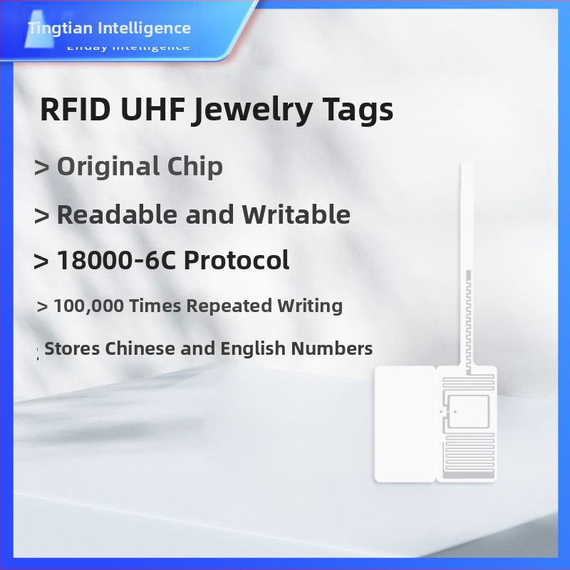 RFID UHF šperková etiketa, čip M730, dosah čítania 700, kapacita 128, dĺžka zápisu/mazania 100000, pasívna karta