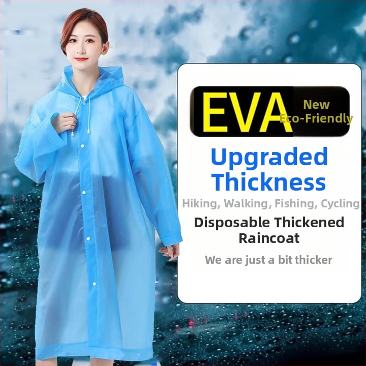 Lietus jaka EVA audums, bieza konstrukcija, ūdensnecaurlaidīgs PVC līmes slānis, pārgājieniem