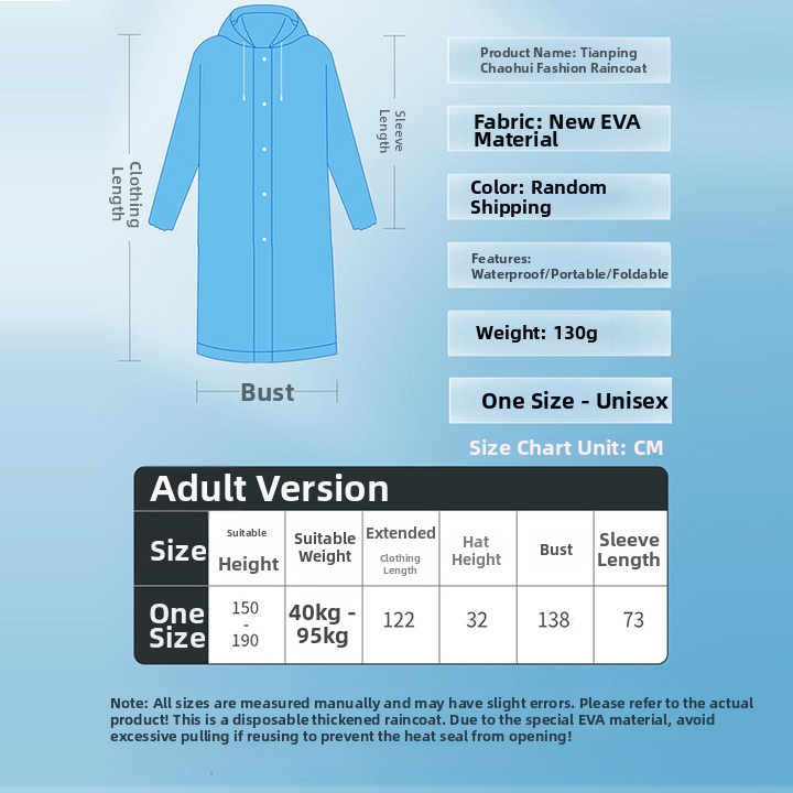 Dážďový plášť EVA, hrubý štýl, nepremokavá vrstva PVC lepidlo, na turistiku