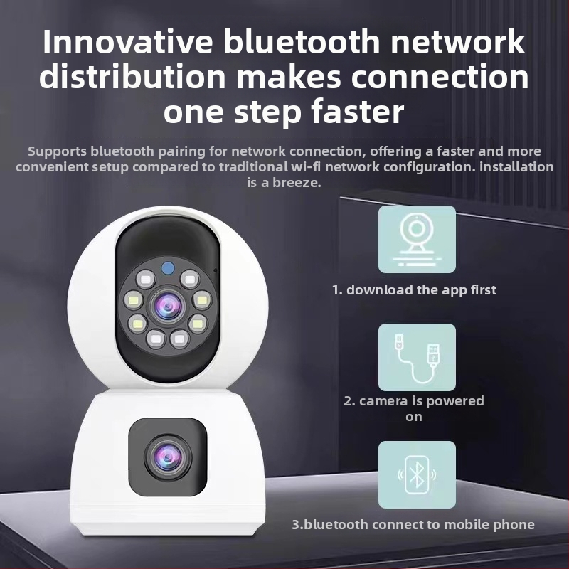 Vnútorná bezdrôtová Wi‑Fi PTZ kamera pre dohľad s 355° horizontálnym otáčaním a -90° až +90° vertikálnym náklonom, horizontálna rýchlosť 60°/s, vertikálna rýchlosť 0.1–50°/s, napájanie 5V.