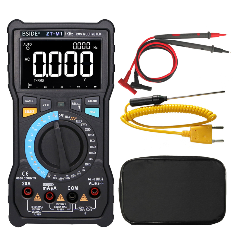 BSIDE ZT-M1 цифров мултиметър с двойков режим, висока прецизност, многофункционален, триредов дисплей, измерване на честота