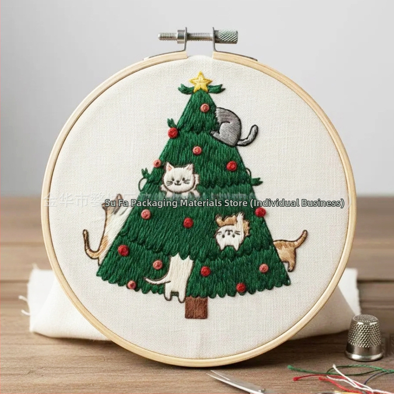 DIY súprava na vyšívanie vianočného stromčeka s lepiacim zadným dielom a vodou rozpustnou netkanou látkou, nordický štýl, možnosť prispôsobenia, určené do obývačky