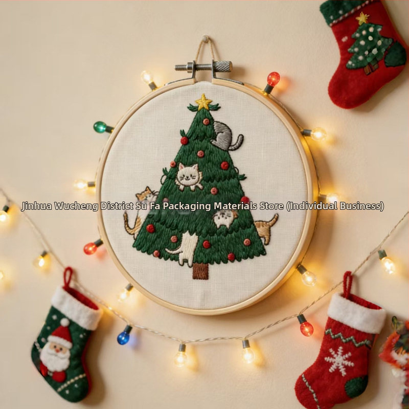 DIY súprava na vyšívanie vianočného stromčeka s lepiacim zadným dielom a vodou rozpustnou netkanou látkou, nordický štýl, možnosť prispôsobenia, určené do obývačky