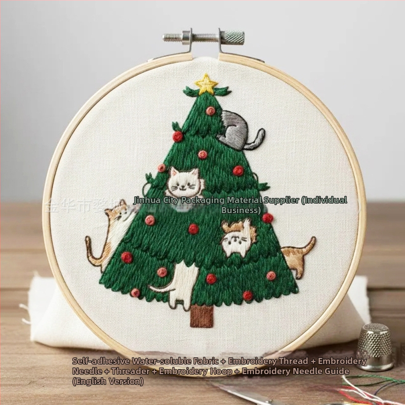 DIY súprava na vyšívanie vianočného stromčeka s lepiacim zadným dielom a vodou rozpustnou netkanou látkou, nordický štýl, možnosť prispôsobenia, určené do obývačky