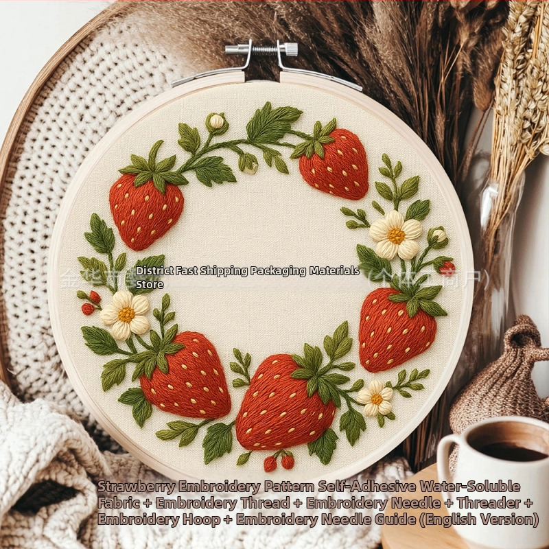 DIY sada materiálov na vyšívanie s vodou rozpustnou netkanou látkou a zadnou lepkavou vrstvou, jahodový vzor, ručná práca, severský štýl, možnosť prispôsobenia