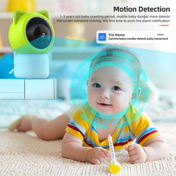 Monitor pentru bebeluși cu video 1080p, obiectiv 3.6 mm, viziune IR de noapte până la 15 m, control de la distanță prin aplicație, redare cântec de leagăn
