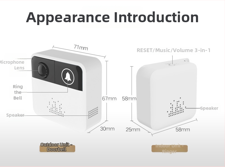 Weiyingte WIN-32 Inteligentná WiFi kamera pre dverový zvonček, 1080p, 3,6 mm objektív, napájanie 5V, IR nočné videnie až 25 m, pracovný rozsah -30°C až 80°C