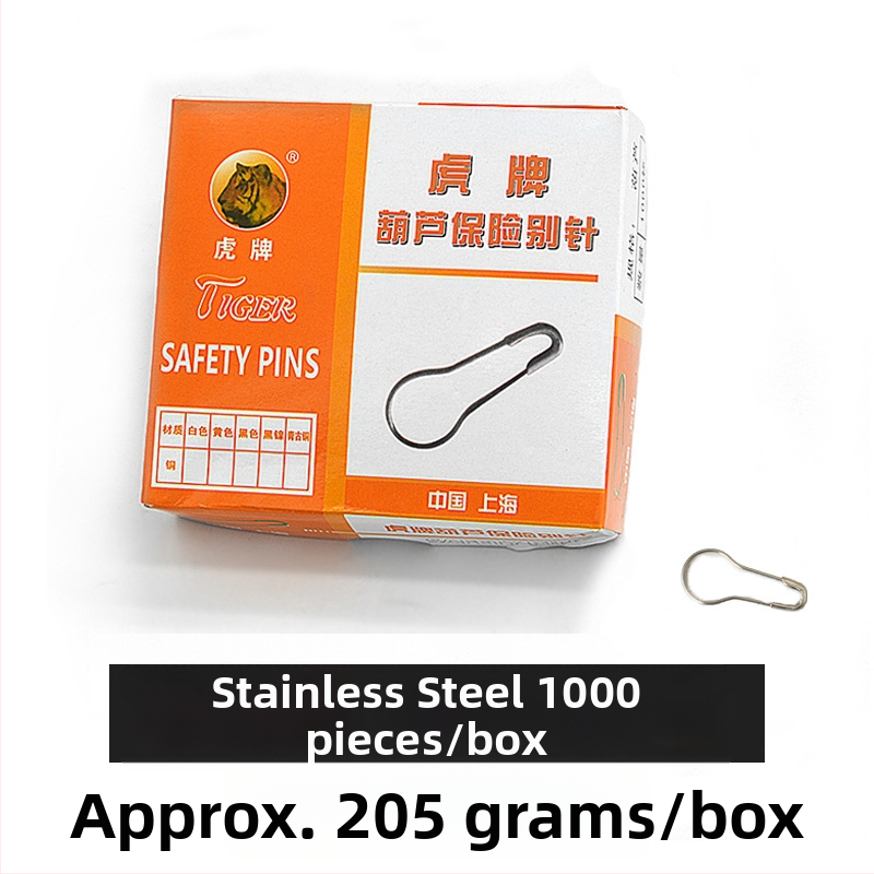 Tiger značka nerezová oceľ bezpečnostná ihla tvar gourd, séria 01, balenie 1000 ks