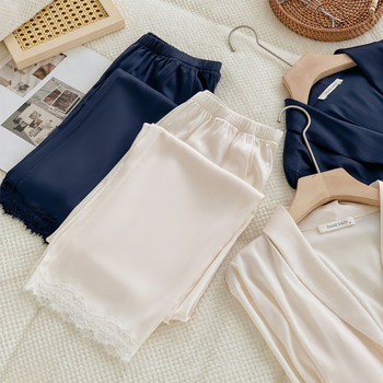 Ženski set pidžama od Ice Silk, tri dijela, V izrez, dugi rukavi, lagana prozračna kućna odjeća