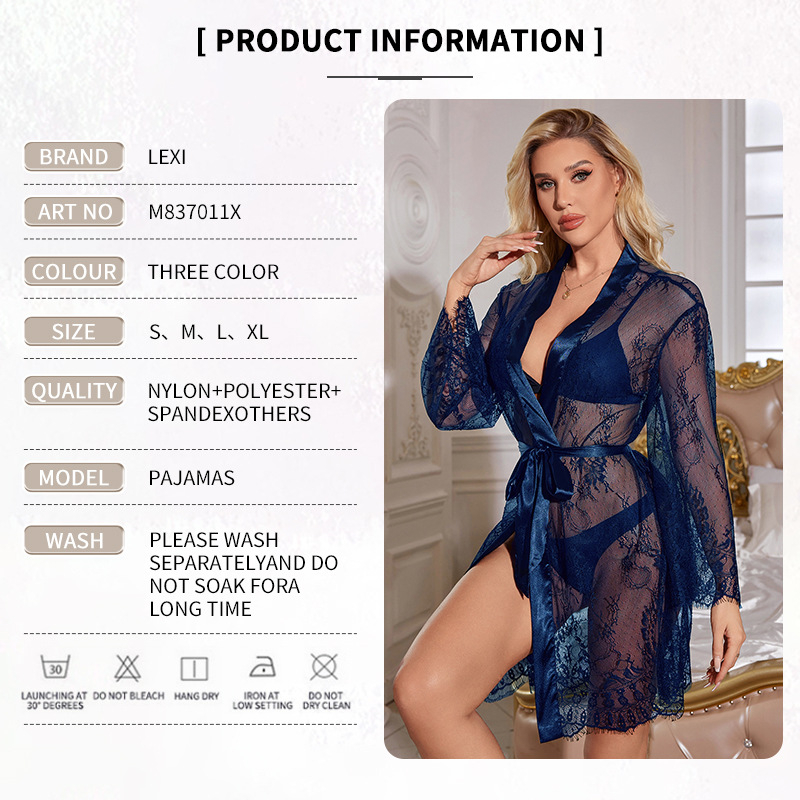 Seksi čipkasta noćna haljina od lažnog ledenog satena, minimalistički ženski kućni outfit