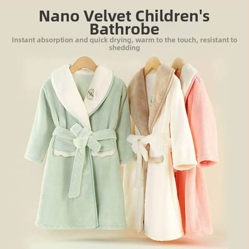 Detský župan z koralového fleece – hrubý, rýchloschnúci, bez vypadávania vlákien, s pásom, na jeseň a zimu