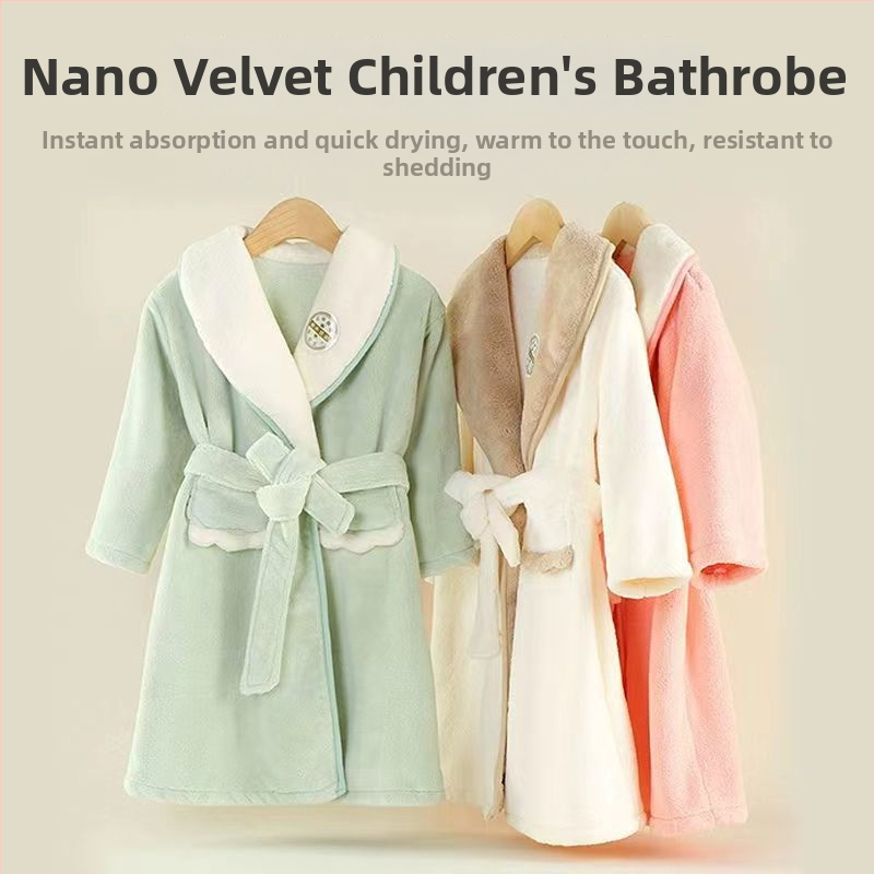 Detský župan z koralového fleece – hrubý, rýchloschnúci, bez vypadávania vlákien, s pásom, na jeseň a zimu