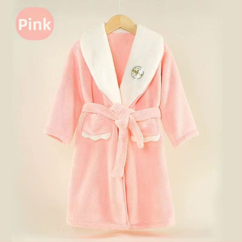 Detský župan z koralového fleece – hrubý, rýchloschnúci, bez vypadávania vlákien, s pásom, na jeseň a zimu