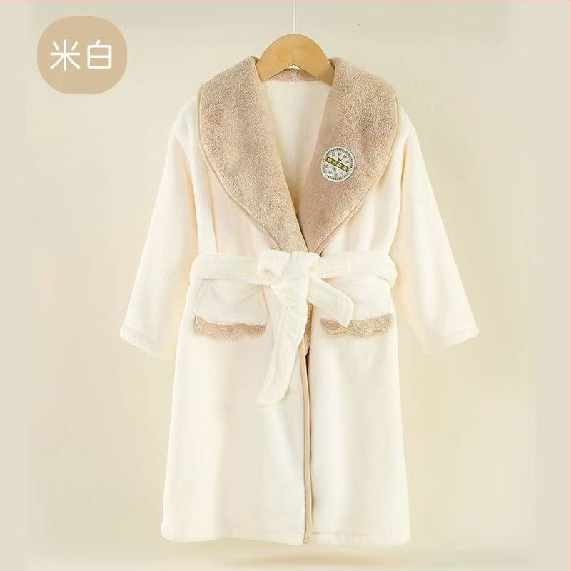 Detský župan z koralového fleece – hrubý, rýchloschnúci, bez vypadávania vlákien, s pásom, na jeseň a zimu