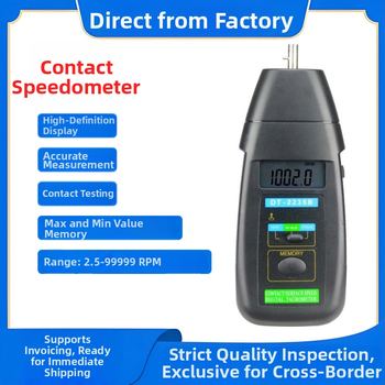 Kontaktný tachometer DT-2235B – presnosť 2,5–99 999 rpm; vzorkovanie 0,8 s; meracia vzdialenosť 50–500 mm; napájanie 9 V; 20 dátových záznamov