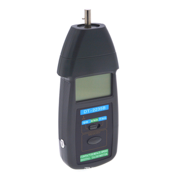 Επαφικός ταχομετρητής DT-2235B – ακρίβεια 2,5–99 999 rpm; δειγματοληψία 0,8 s; απόσταση μέτρησης 50–500 mm; τροφοδοσία 9 V; 20 αποθηκεύσεις δεδομένων