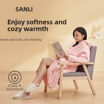 Unisex župan s kapucňou z korálového fleecu, 840 g, teplý na jeseň-zimu