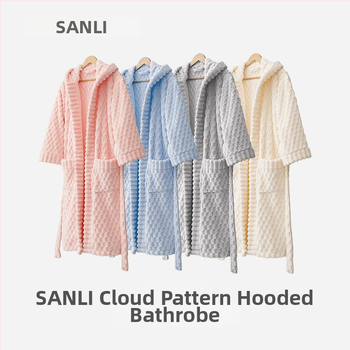 Unisex župan s kapucňou z korálového fleecu, 840 g, teplý na jeseň-zimu