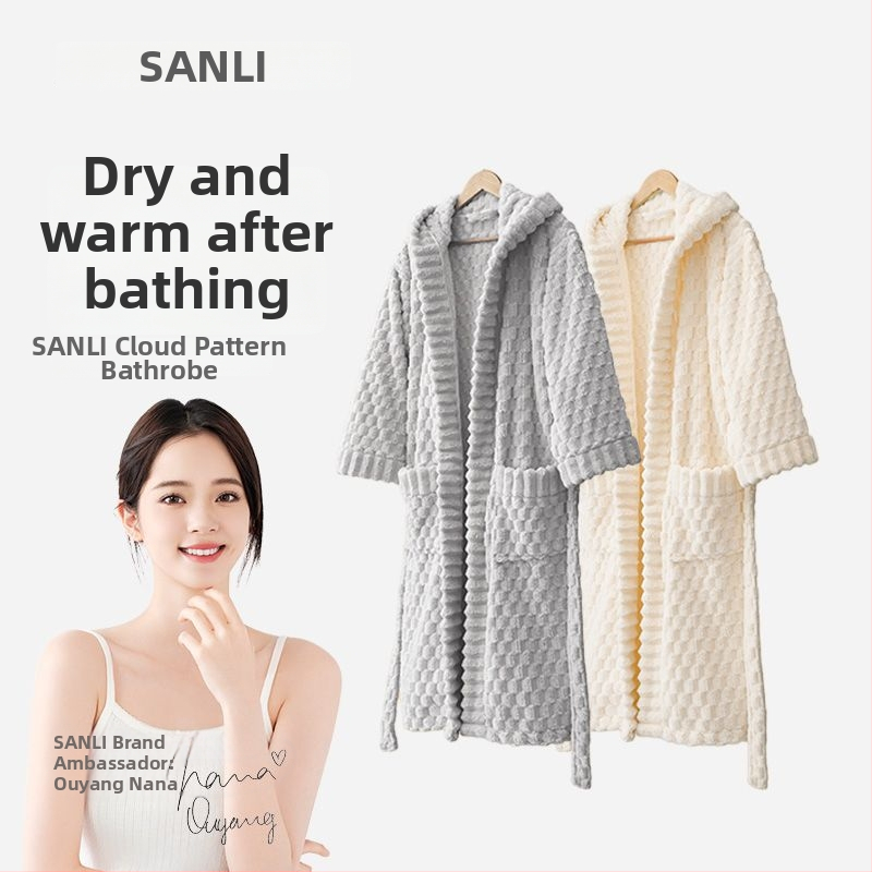 Unisex župan s kapucňou z korálového fleecu, 840 g, teplý na jeseň-zimu