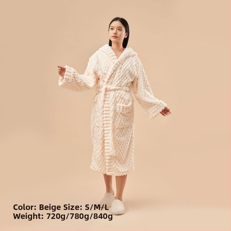 Unisex župan s kapucňou z korálového fleecu, 840 g, teplý na jeseň-zimu