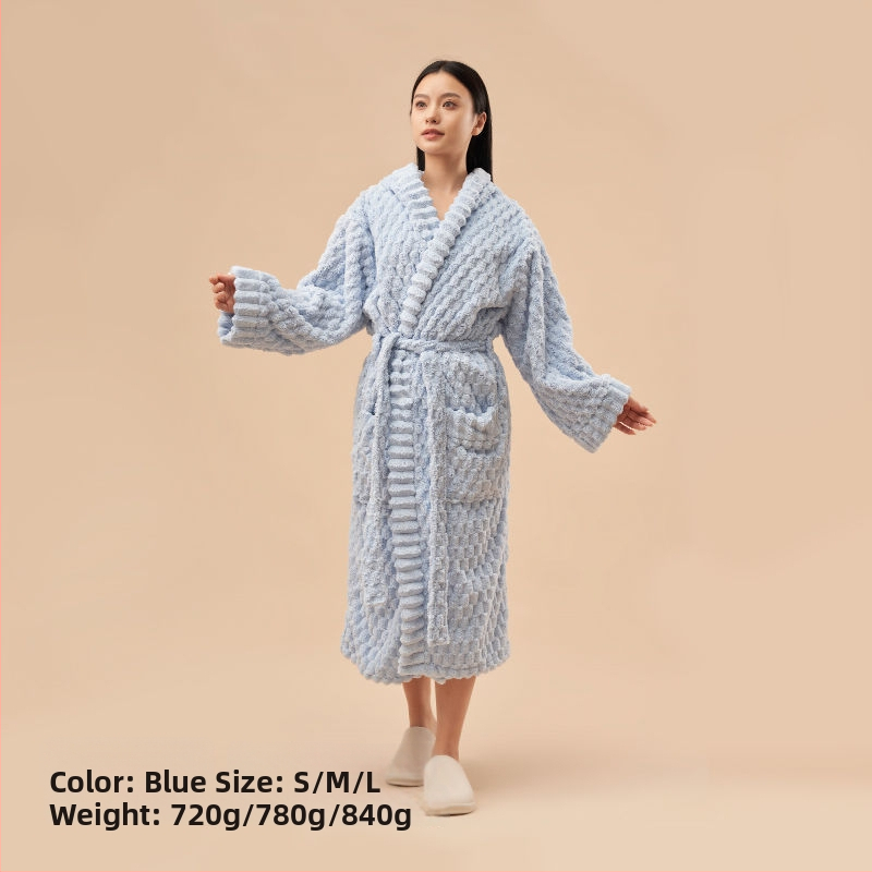 Unisex župan s kapucňou z korálového fleecu, 840 g, teplý na jeseň-zimu