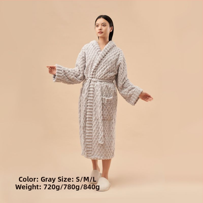 Unisex župan s kapucňou z korálového fleecu, 840 g, teplý na jeseň-zimu