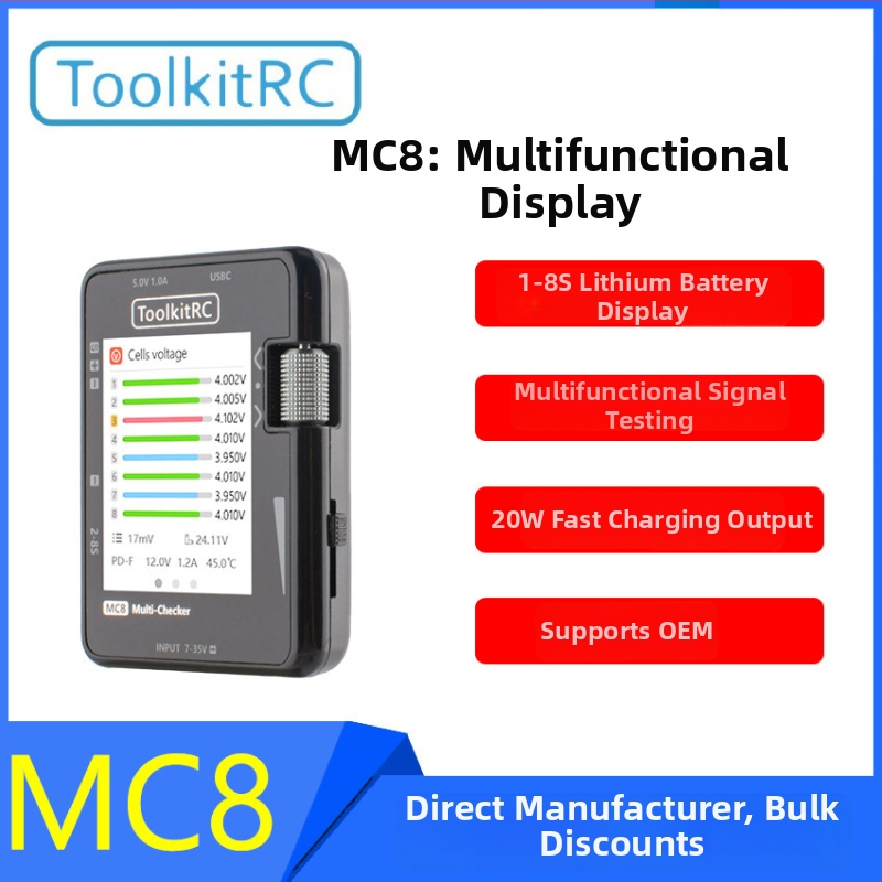 ToolkitRC MC8 Viacfunkčný digitálny displej na meranie napätia batérie a signálov PPM/PWM/SBUS