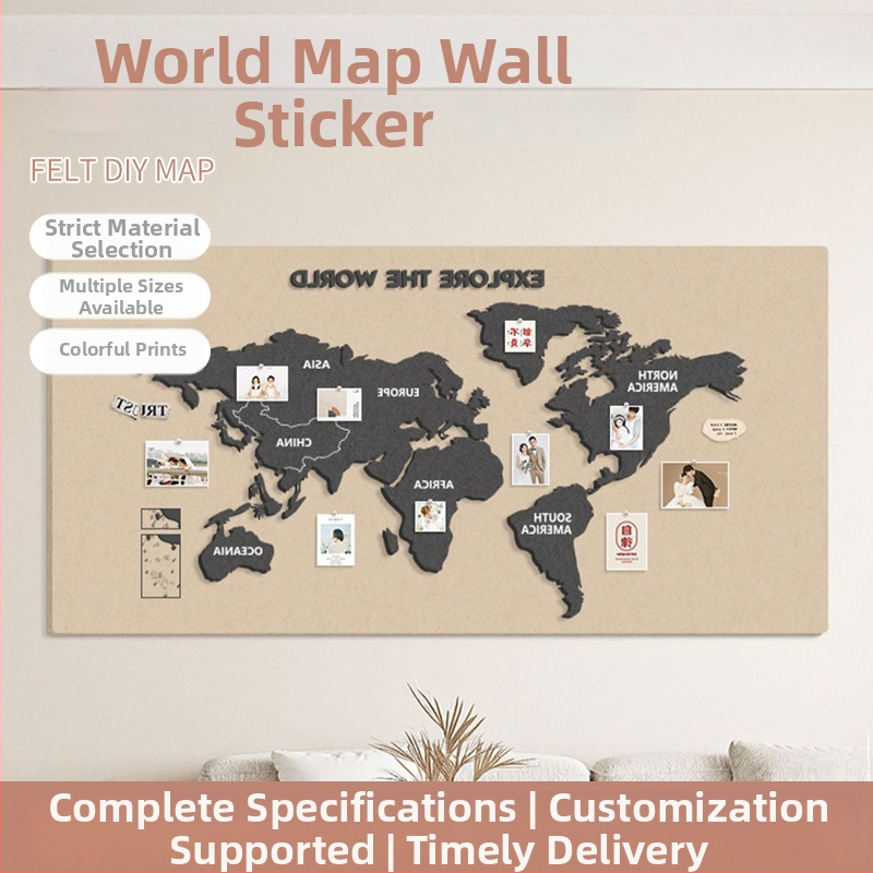 Világtérkép filc falikép utazási fotófalhoz – testreszabható, poliészterrostból készült, gravírozás/nyomtatás/szitanyomás