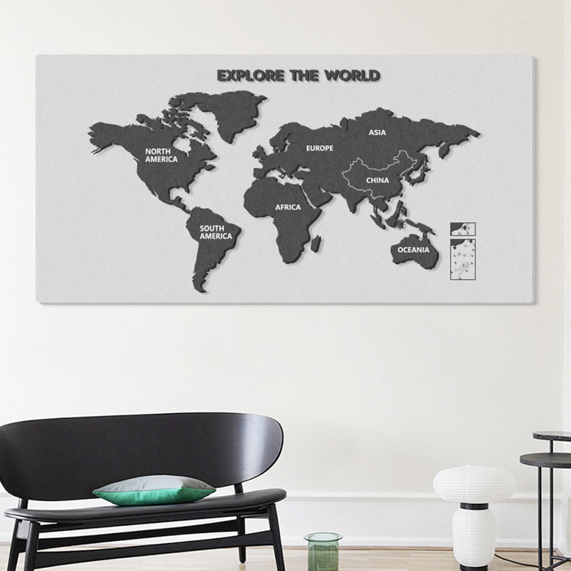 Világtérkép filc falikép utazási fotófalhoz – testreszabható, poliészterrostból készült, gravírozás/nyomtatás/szitanyomás