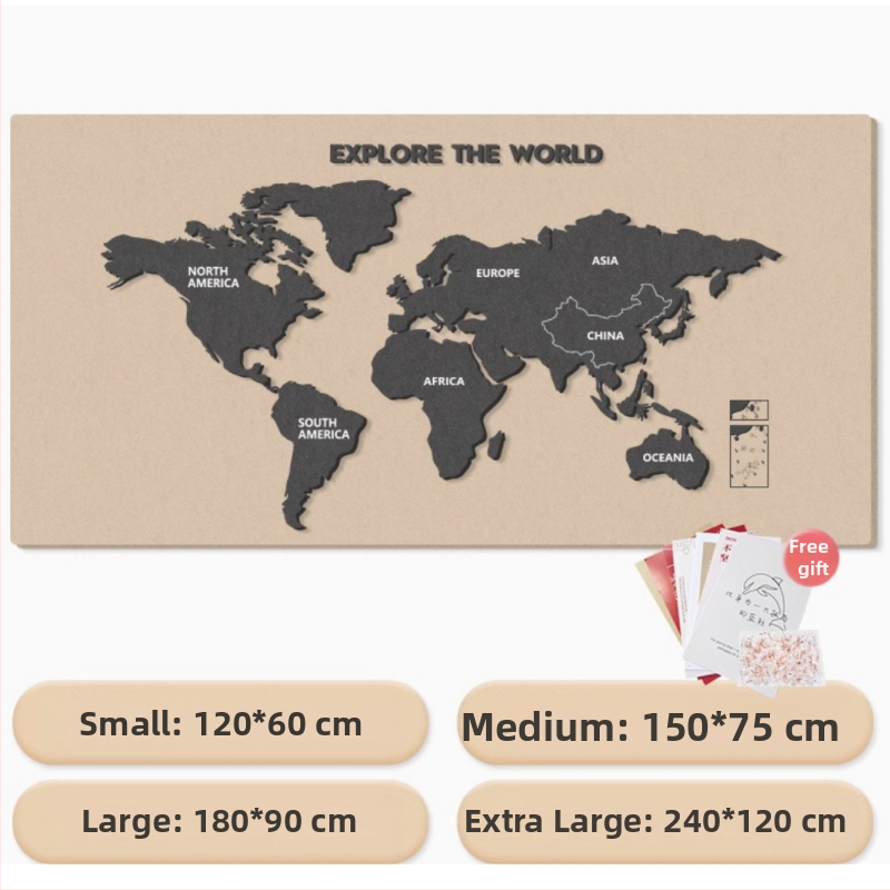 Világtérkép filc falikép utazási fotófalhoz – testreszabható, poliészterrostból készült, gravírozás/nyomtatás/szitanyomás