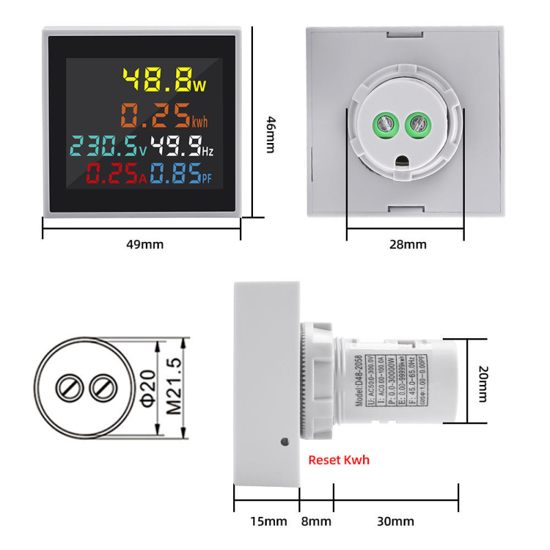D48-2058 Visokoprecizan LCD digitalni mjerni uređaj za AC napon, struju, snagu i frekvenciju