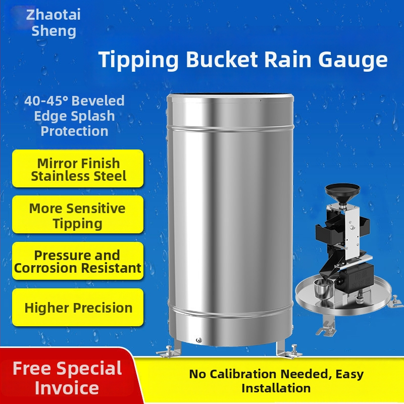 Dvojitý tipovací dažďomera z nehrdzavejúcej ocele; RS485 a analógové výstupy 4-20mA/0-10V; rozlíšenie impulzov 0.1–0.5 mm; teplotný rozsah -40°C až 80°C; model ZTS-3006S/3026