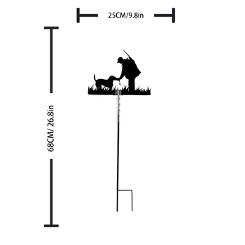 Vadász és kutya siluettjével csapadékmérő, kert dekoráció, 5 ml kapacitás, fém