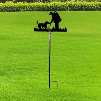 Vadász és kutya siluettjével csapadékmérő, kert dekoráció, 5 ml kapacitás, fém