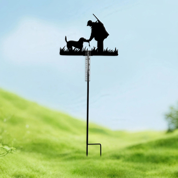 Vadász és kutya siluettjével csapadékmérő, kert dekoráció, 5 ml kapacitás, fém