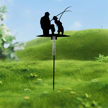 Öntöttvas esőmérő apa–fia motívummal, 5 hüvelykes kapacitás, kerthez és udvarhoz