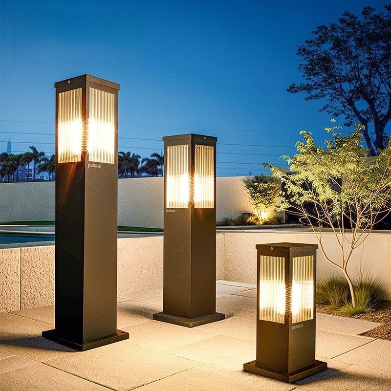 Solarna lampica za travnjak za vanjsku upotrebu, vodootporna, IP65, LED 12W, model Square Glass Lawn Lamp, nehrđajući čelik, trajanje osvjetljenja 12–16 sati