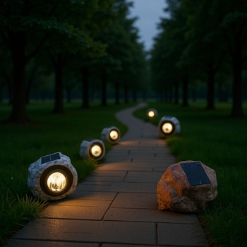 Solarna kamen lamp za krajolik – smola, IP55, 1W, model KYST01, trajanje osvjetljenja 12–16 sati