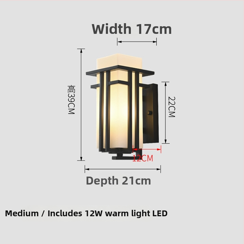 Vonkajšie stenové svietidlo v novom čínskom štýle; vodotesné a odolné voči hrdzi (TD17003, 24 LED, 220V, 3000K, IP44)