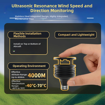 Ultrazvuková mikro meteorologická stanica pre drony — rýchlosť a smer vetra, teplota, vlhkosť, zrážky; 9–30V; hmotnosť 1 kg; model ZC-