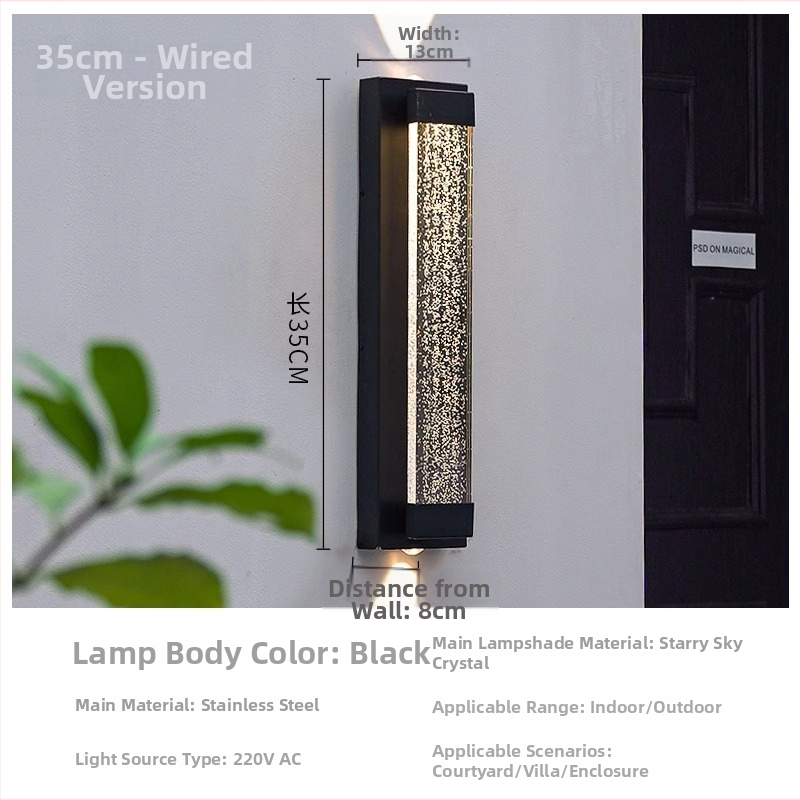 Vonkajšia vodotesná stenová lampa pre vilu a dvor, európsky štýl krištáľového osvetlenia, IP65, 111–240V, 20 LED, 3000K, nerezové puzdro