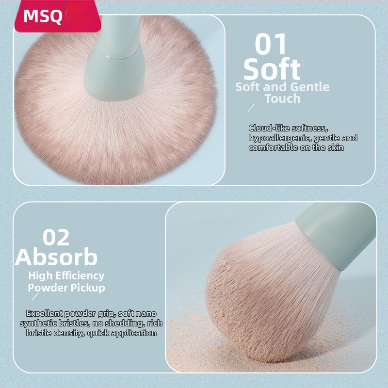MSQ 11 darabos sminkecset készlet – műszálas sörték, műanyag nyél, teljes hossz 18,5 cm, sörtéjének hossza 5,5 cm, tartalmaz sminkecset-táskát